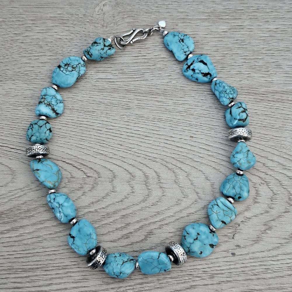 *FIRM* Silpada-Like Navajo Style Sterling Silver Chunky Turquoise Necklace 61g